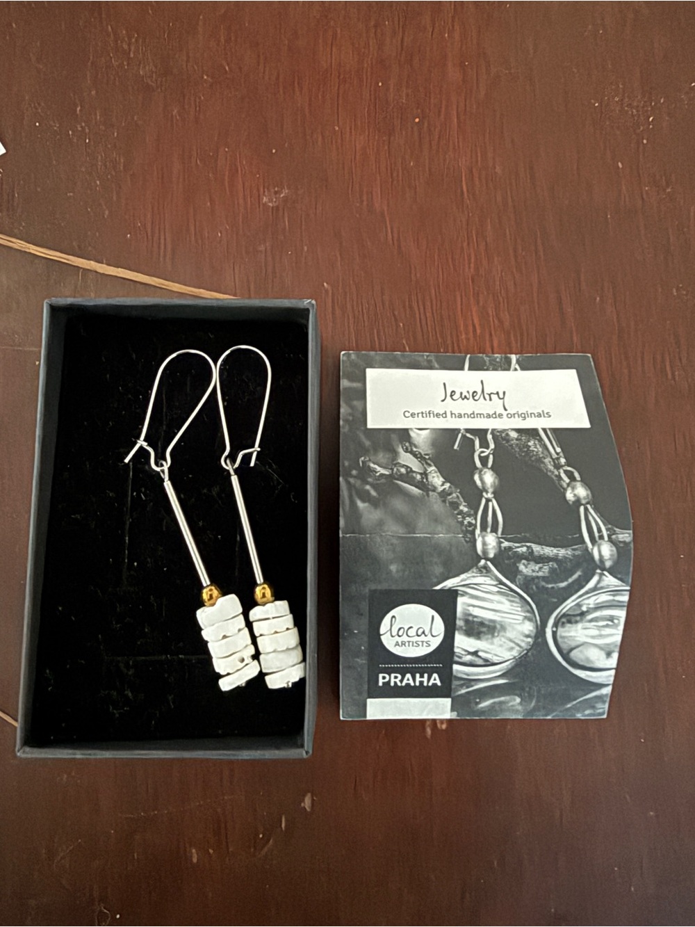 White & Gold Accent Drop Earrings